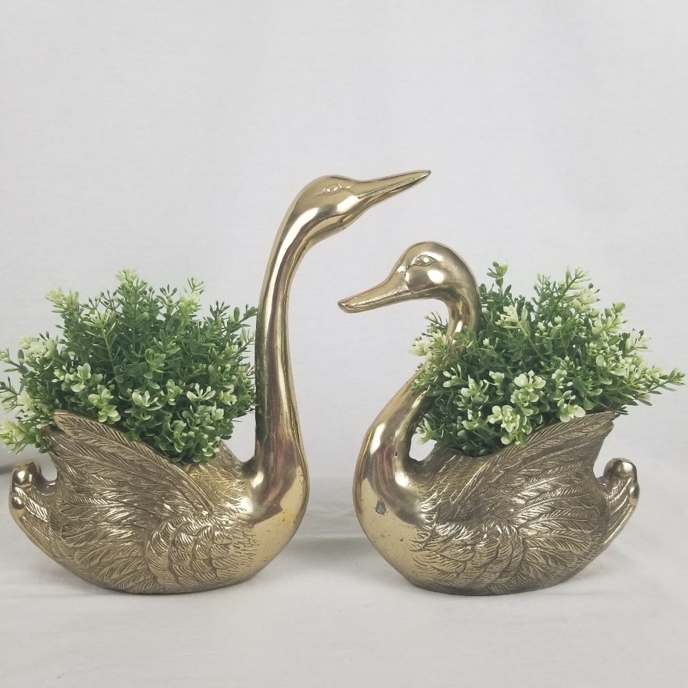 Vintage solid Brass Swan Planter's (2)